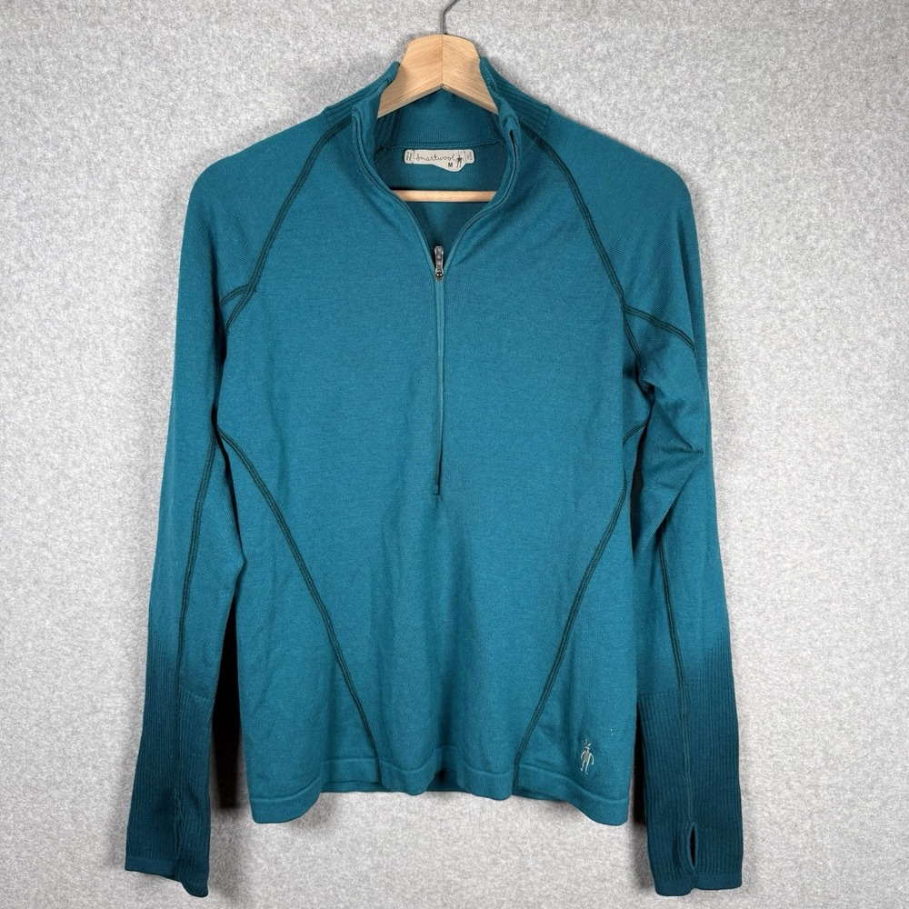 Smartwool Half Zip Womens Medium Merino Wool Ombré Teal Pullover Shirt